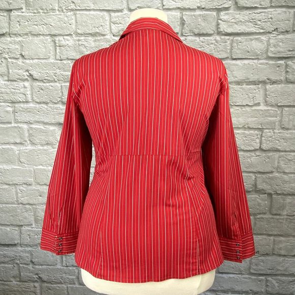 Lane Bryant Red Striped Snap Front Shirt 18/20 - Picture 4 of 5